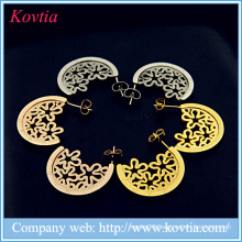 Antique jewelry express alibaba 18k gold titanium steel hollow flower pattern earrings woman